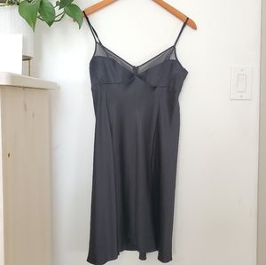 Victoria Secret Black Silk Slip Dress Lingerie M Y2K
